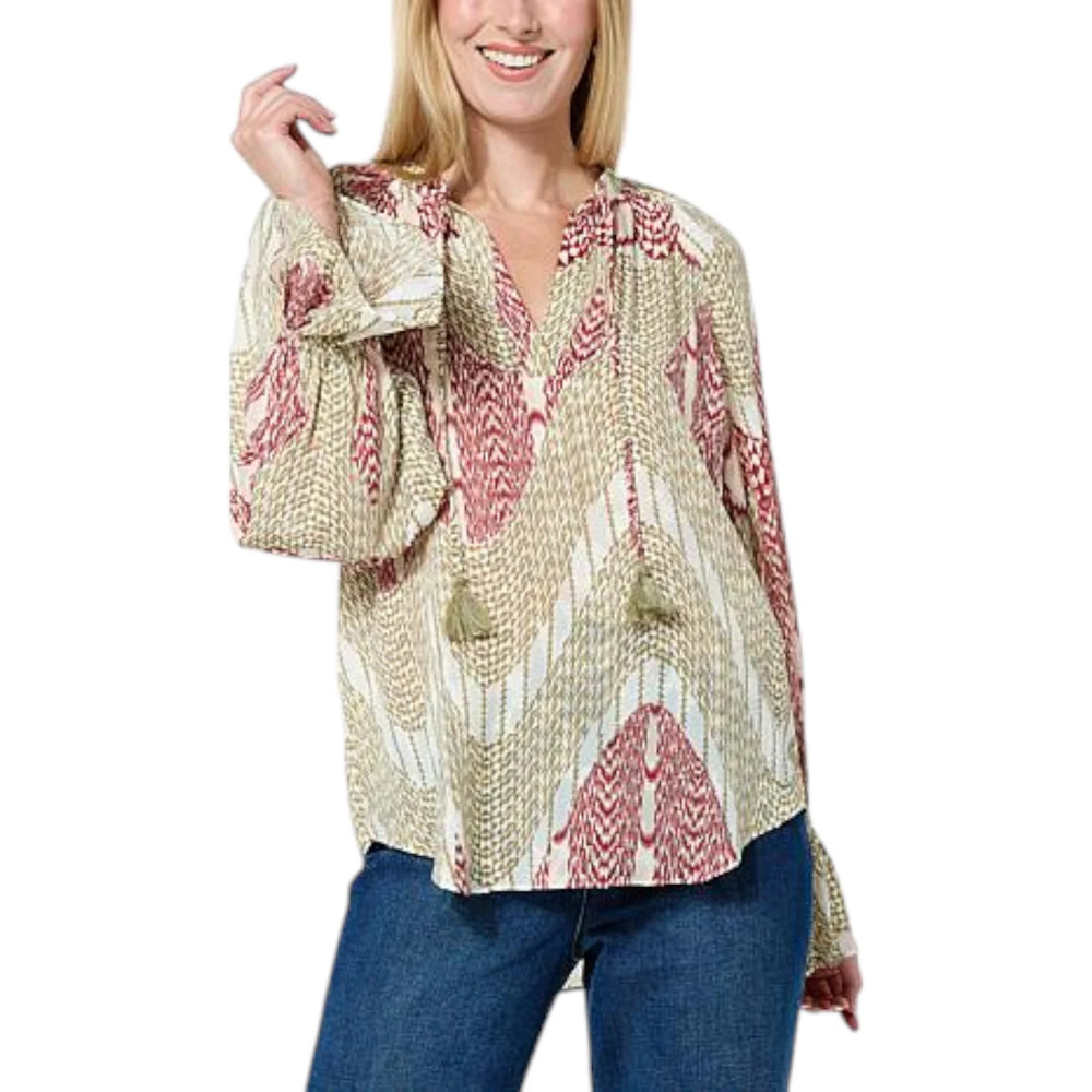 La Joie Essential Raglan-Sleeve Blouse Red Green - Regular